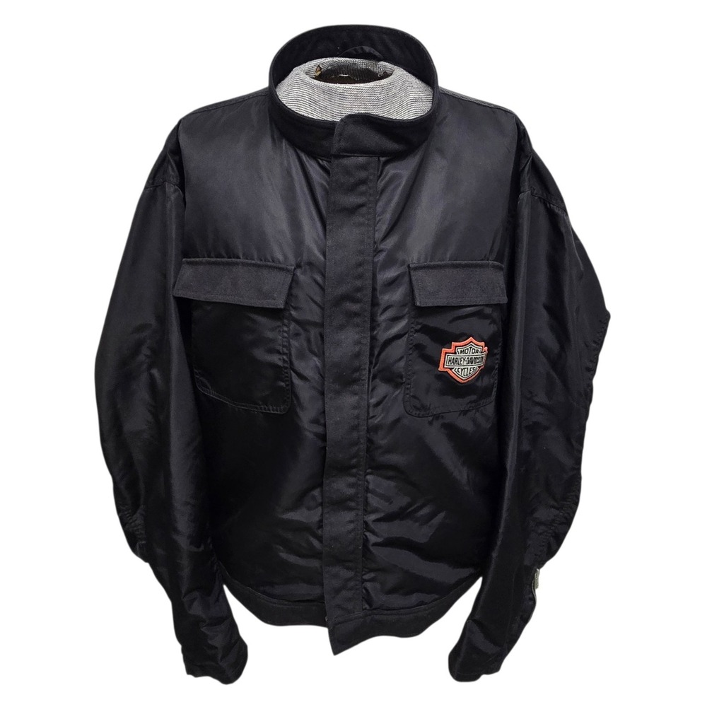Harley Davidson Men's 3XL Black Nylon Bomber Riding Jacket Spell-out Logo MINT